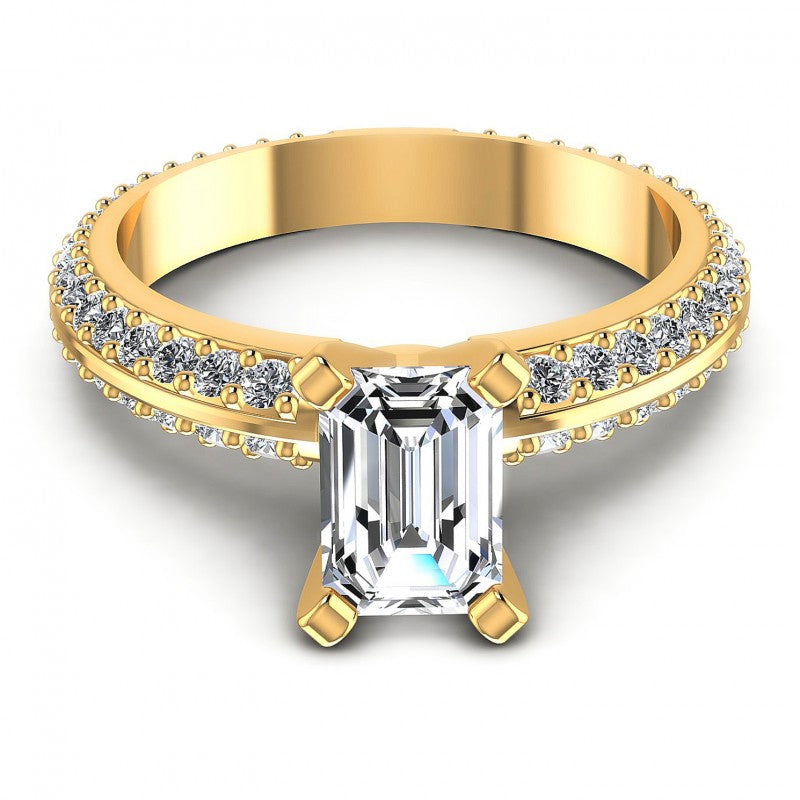 Round and Emerald Diamonds 1.15CT Engagement Ring in 14KT Yellow Gold
