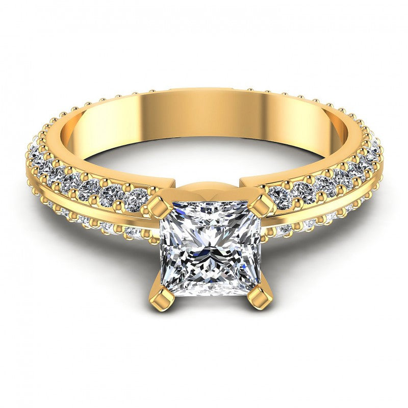 Princess and Round Diamonds 1.15CT Engagement Ring in 14KT Yellow Gold