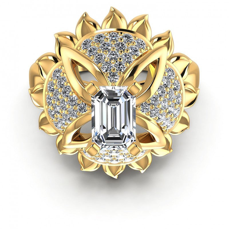 Round and Emerald Diamonds 1.15CT Engagement Ring in 14KT Yellow Gold