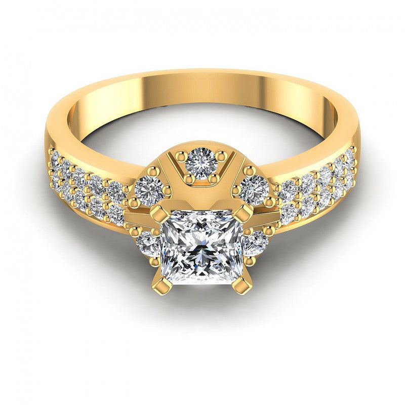 Princess and Round Diamonds 0.70CT Engagement Ring in 14KT Yellow Gold