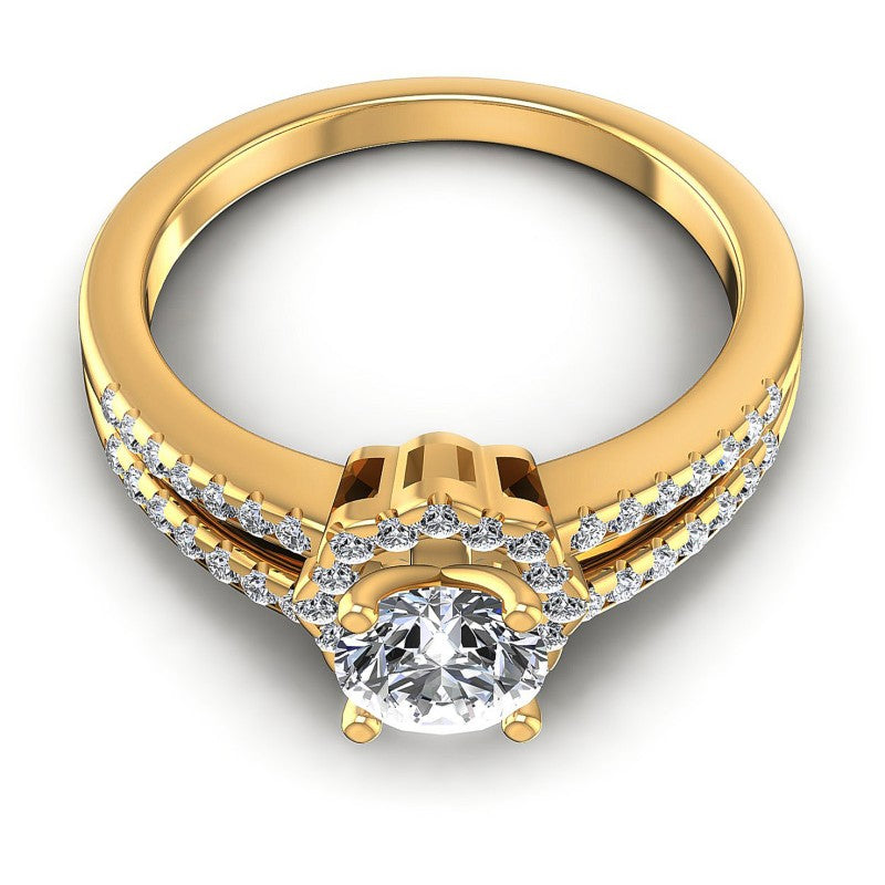 Round Diamonds 0.70CT Halo Ring in 14KT Yellow Gold