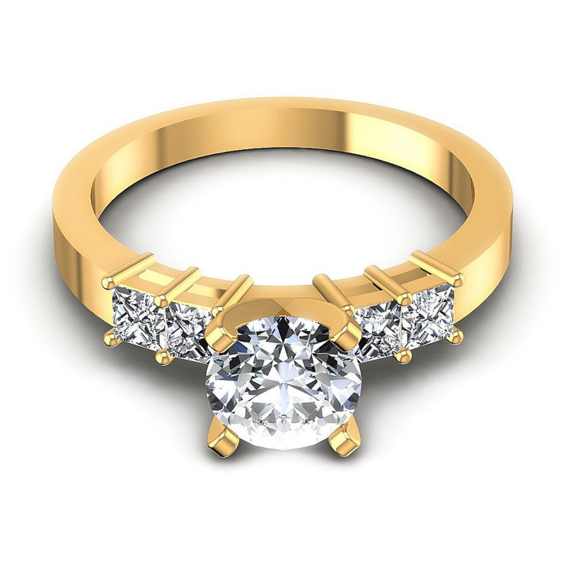 Round And Princess Cut Diamonds Engagement Ring in 14KT Yellow Gold