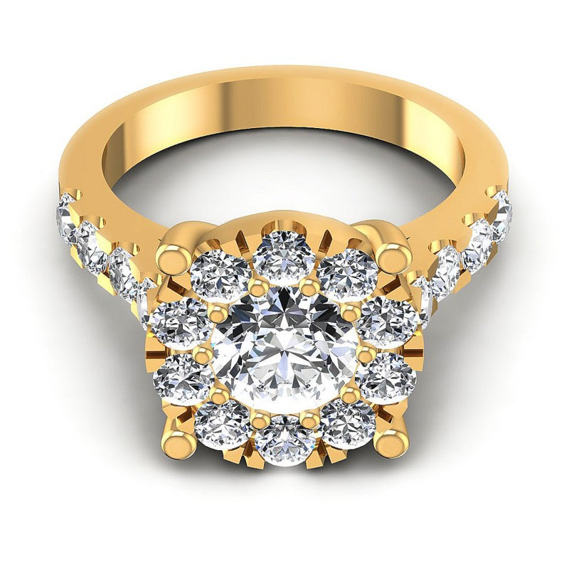 Round Diamonds 1.45CT Halo Ring in 14KT Yellow Gold