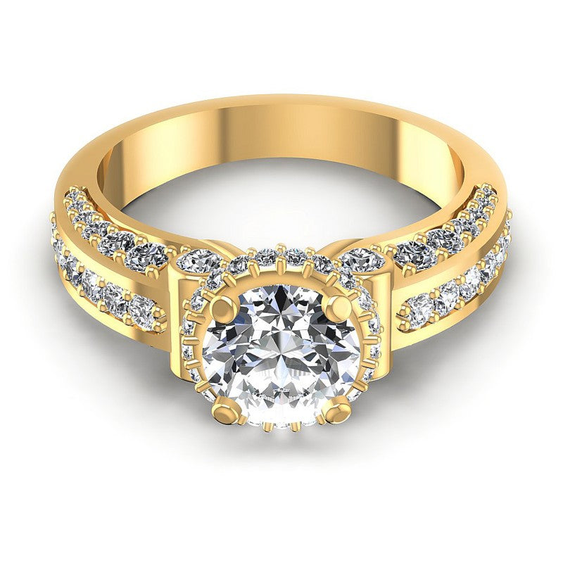 Round Diamonds 1.30CT Halo Ring in 14KT Yellow Gold