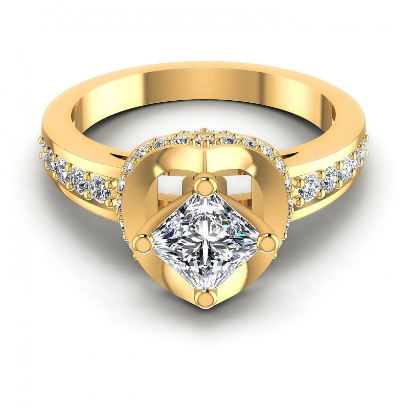 Princess And Round Cut Diamonds Engagement Ring in 14KT Yellow Gold