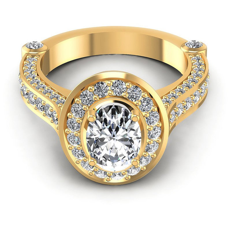 Round and Oval Diamonds 1.35CT Halo Ring in 14KT Yellow Gold