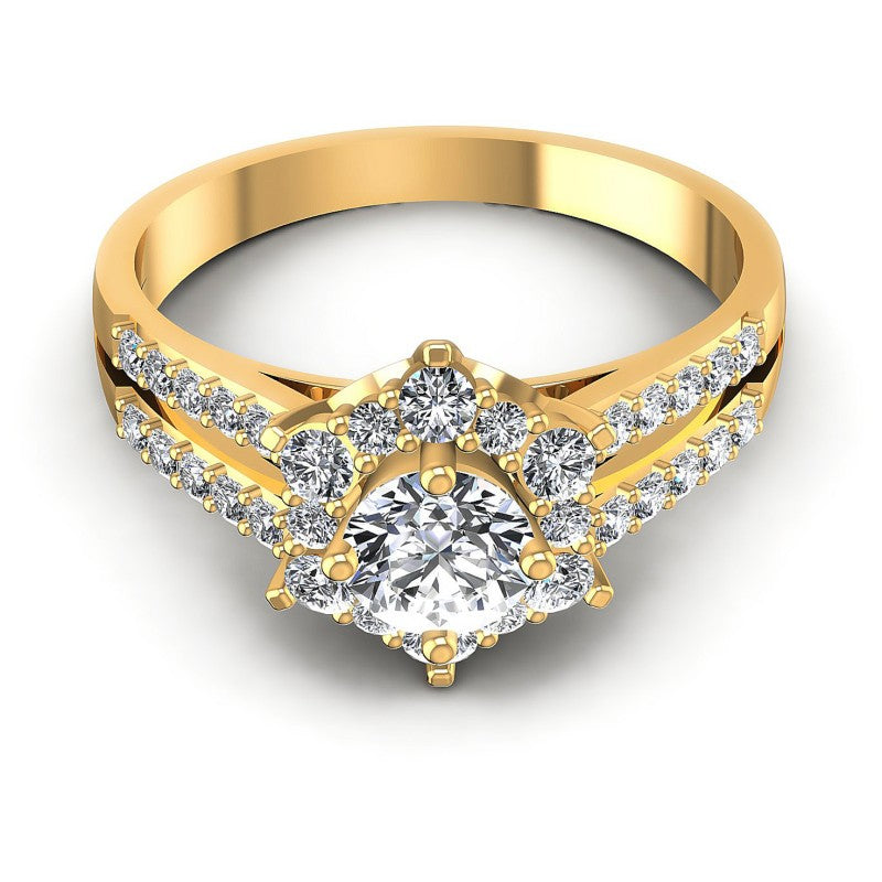 Round Diamonds 0.90CT Halo Ring in 14KT Yellow Gold