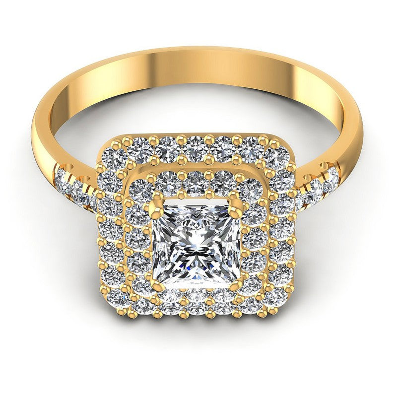 Princess and Round Diamonds 1.00CT Halo Ring in 14KT Yellow Gold