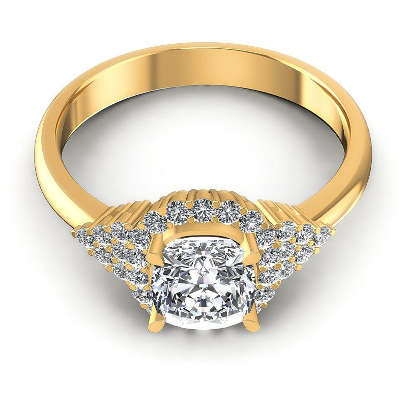 Round and Cushion Diamonds 0.65CT Halo Ring in 14KT Yellow Gold