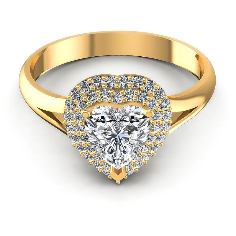 Round and Heart Diamonds 0.65CT Halo Ring in 14KT Yellow Gold