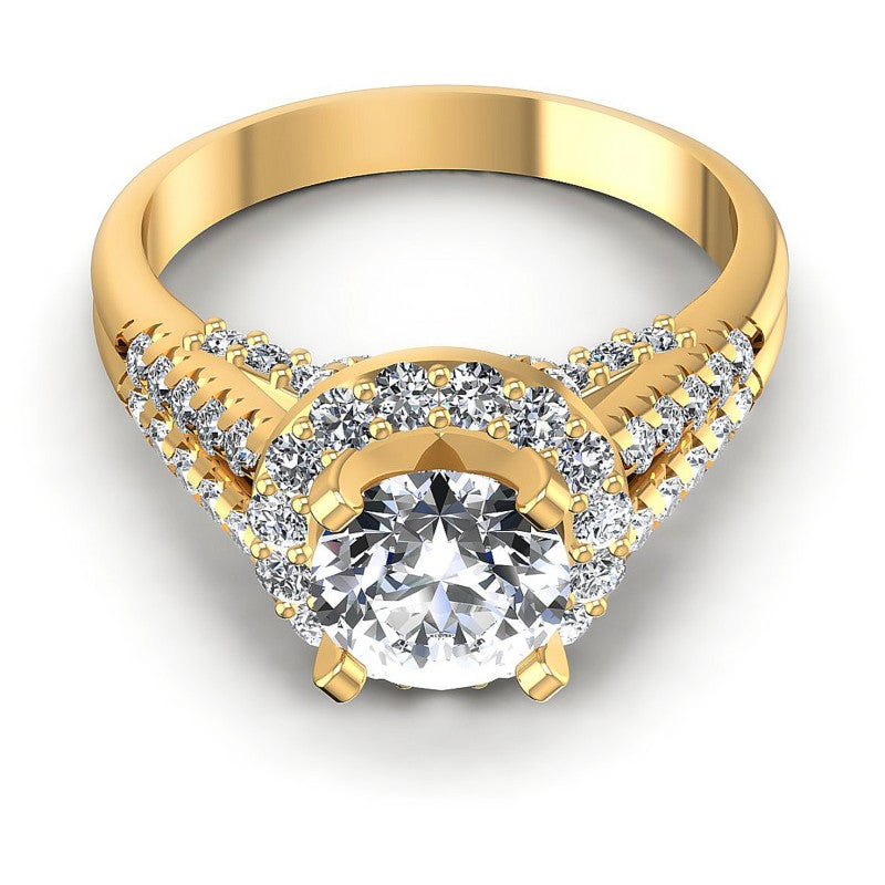 Round Diamonds 1.15CT Halo Ring in 14KT Yellow Gold