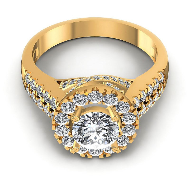 Round Diamonds 1.30CT Halo Ring in 14KT Yellow Gold