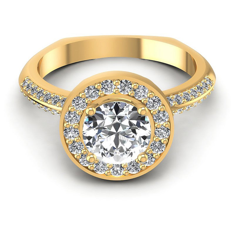 Round Diamonds 0.95CT Halo Ring in 14KT Yellow Gold