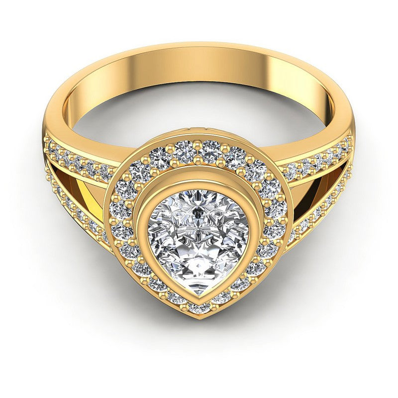 Round and Pear Diamonds 0.80CT Halo Ring in 14KT Yellow Gold