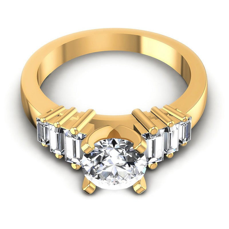 Baguette and Round Diamonds 1.05CT Engagement Ring in 14KT Yellow Gold