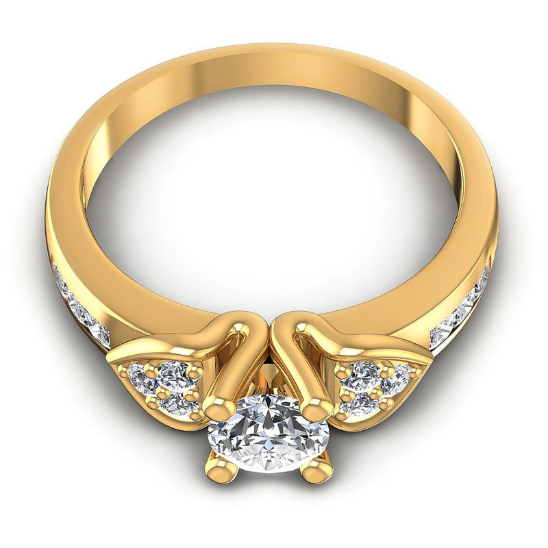 Princess and Round Diamonds 0.90CT Engagement Ring in 14KT Yellow Gold