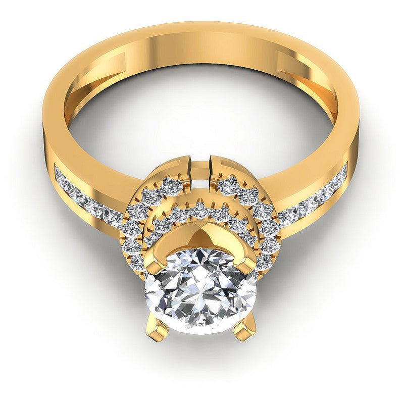 Princess and Round Diamonds 0.90CT Engagement Ring in 14KT Yellow Gold