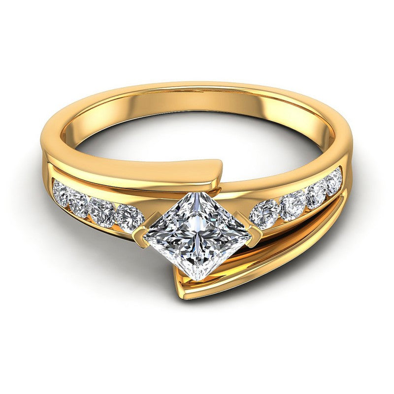 Princess and Round Diamonds 0.60CT Engagement Ring in 14KT Yellow Gold