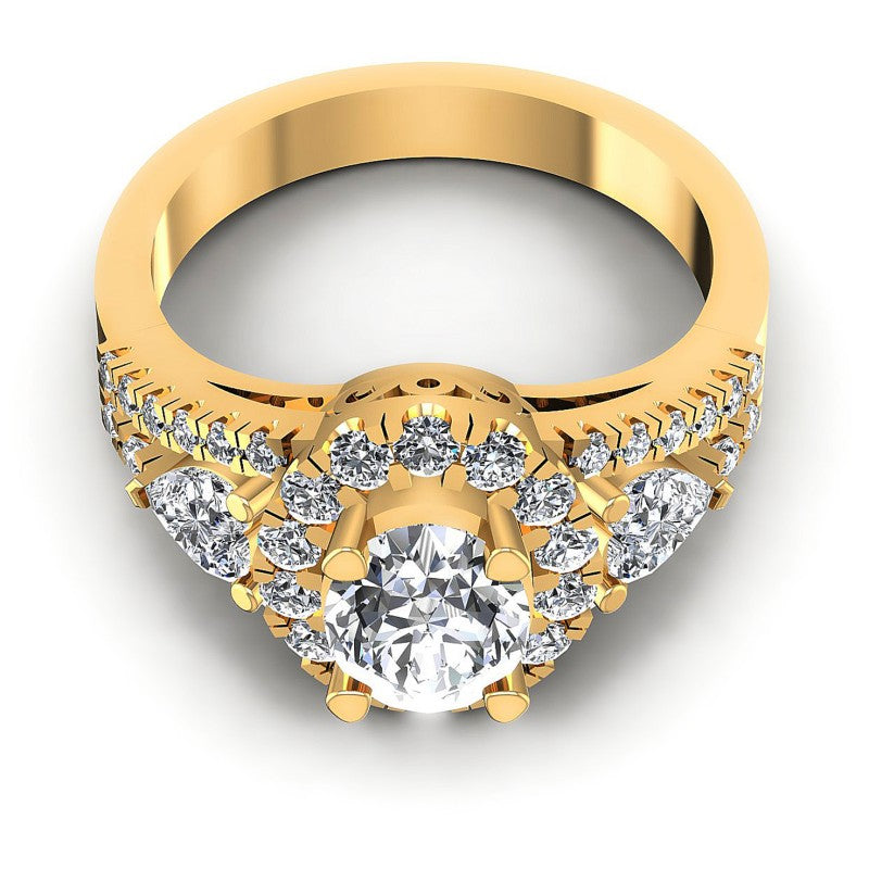 Round and Oval and Heart Diamonds 1.30CT Halo Ring in 14KT Yellow Gold