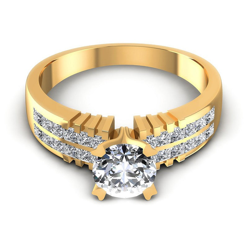 Princess and Round Diamonds 0.90CT Engagement Ring in 14KT Yellow Gold