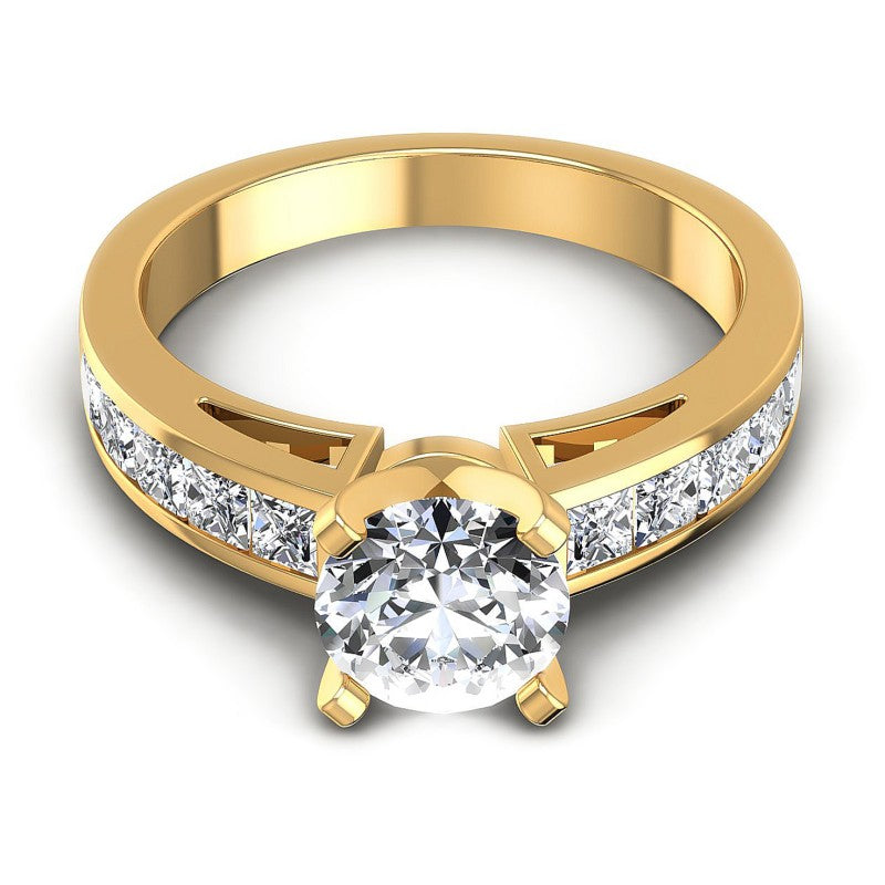 Princess and Round Diamonds 1.20CT Engagement Ring in 14KT Yellow Gold