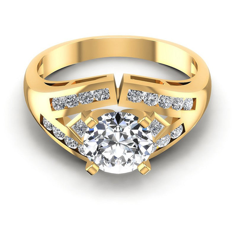 Princess and Round Diamonds 0.70CT Engagement Ring in 14KT Yellow Gold
