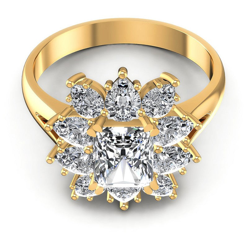 Radiant and Pear Diamonds 1.65CT Halo Ring in 14KT Yellow Gold