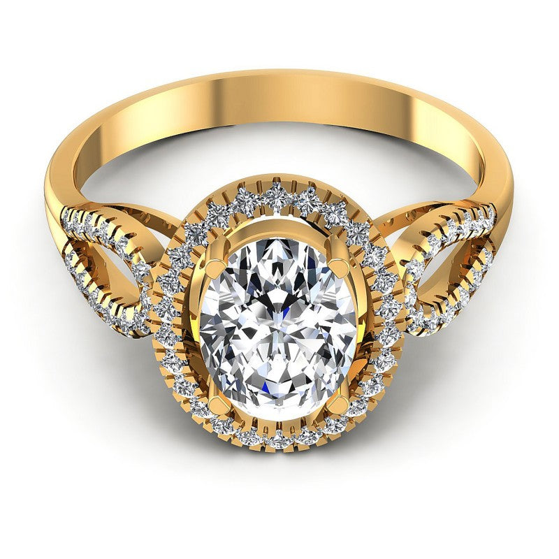 Round and Oval Diamonds 0.60CT Halo Ring in 14KT Yellow Gold