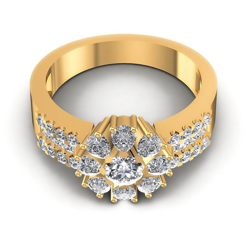 Princess and Round and Pear Diamonds 1.25CT Fashion Ring in 14KT Yellow Gold