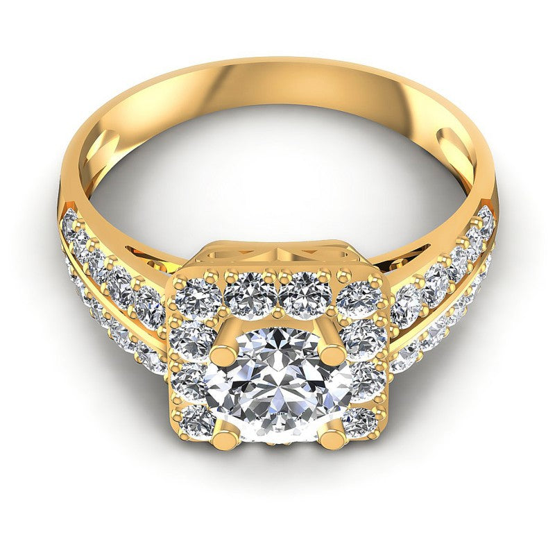 Round Diamonds 1.30CT Halo Ring in 14KT Yellow Gold