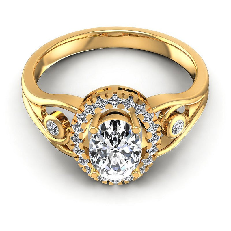 Round and Oval Diamonds 0.60CT Halo Ring in 14KT Yellow Gold