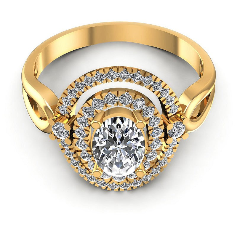 Round and Oval Diamonds 0.80CT Halo Ring in 14KT Yellow Gold