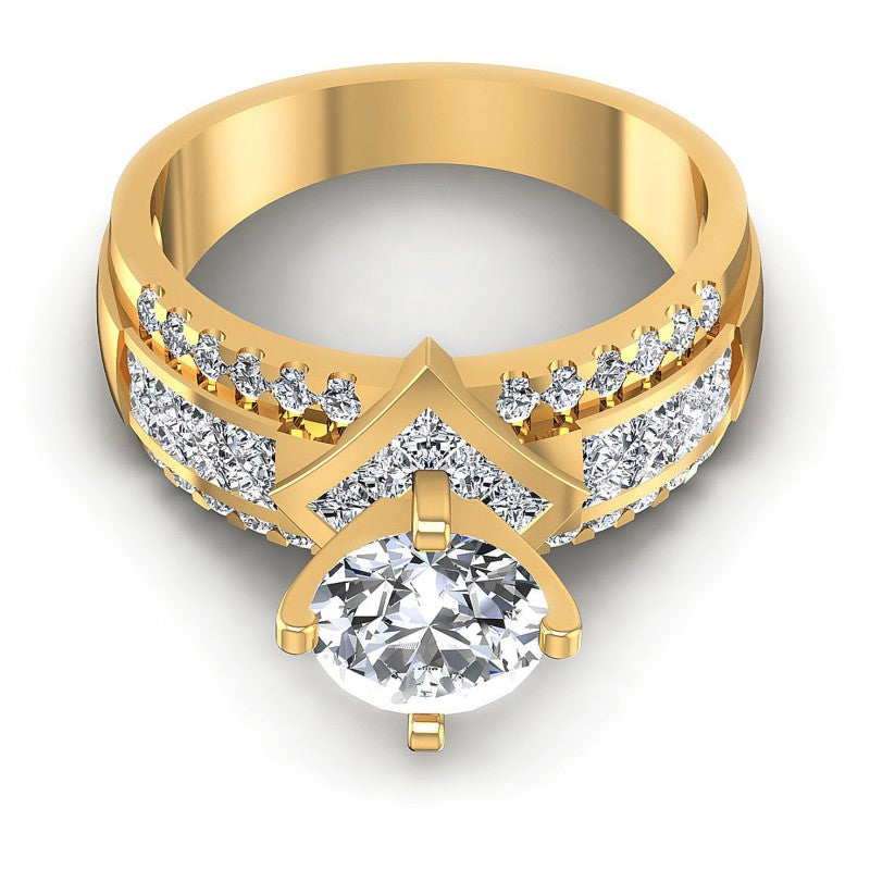 Princess and Round Diamonds 1.45CT Engagement Ring in 14KT Yellow Gold