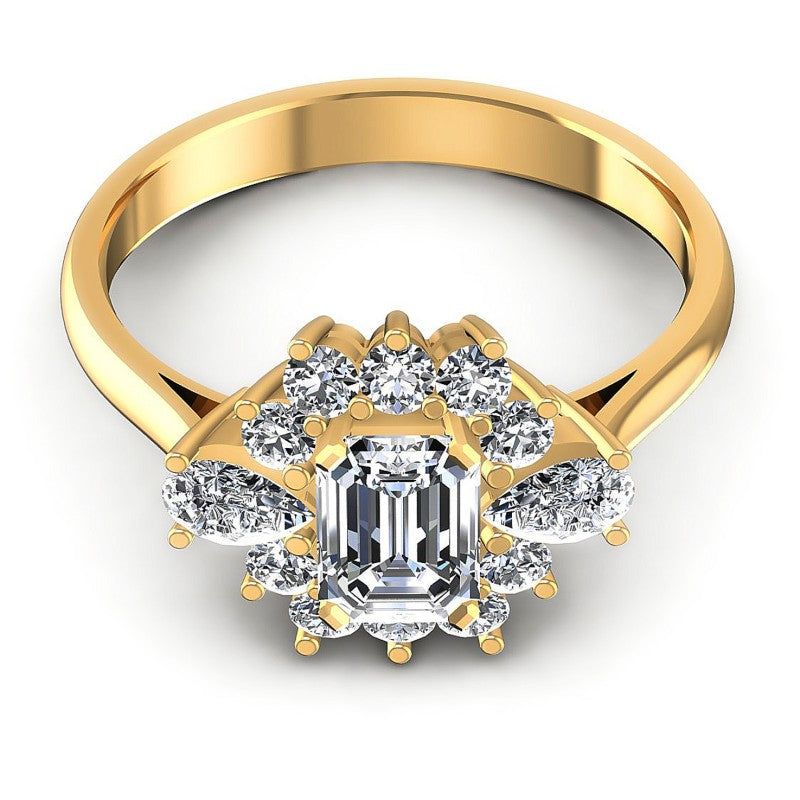 Round and Emerald and Pear Diamonds 0.95CT Halo Ring in 14KT Yellow Gold