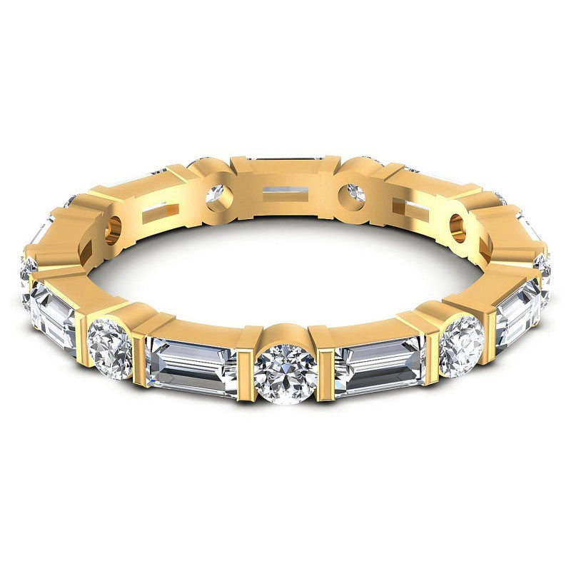 Baguette and Round Diamonds 1.55CT Eternity Ring in 14KT Yellow Gold