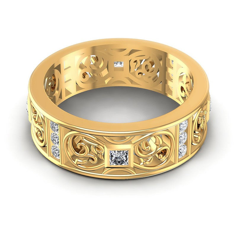 Princess and Round Diamonds 1.10CT Diamonds Wedding Band in 14KT Yellow Gold
