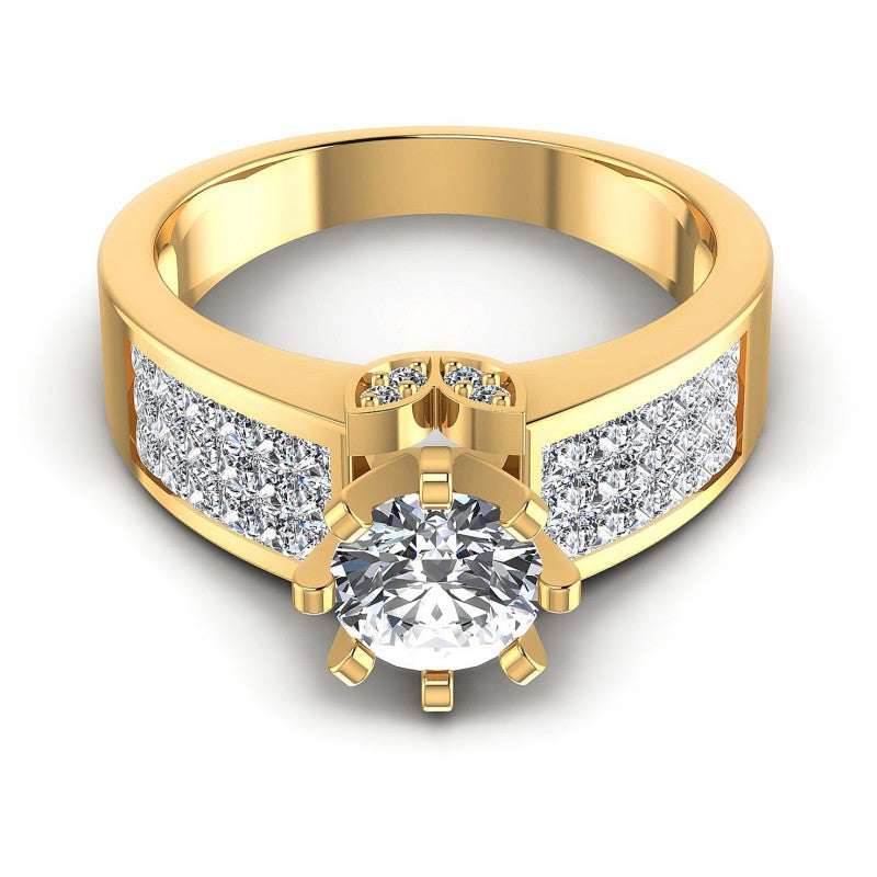 Princess and Round Diamonds 1.20CT Engagement Ring in 14KT Yellow Gold