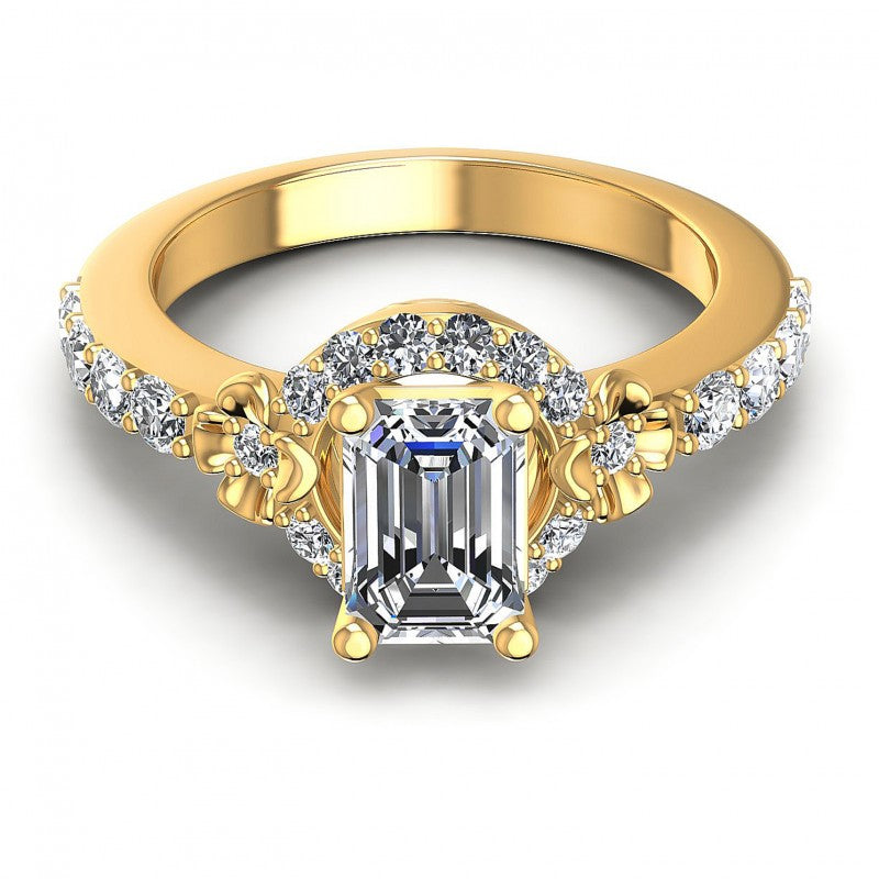 Round and Emerald Diamonds 0.95CT Engagement Ring in 14KT Yellow Gold
