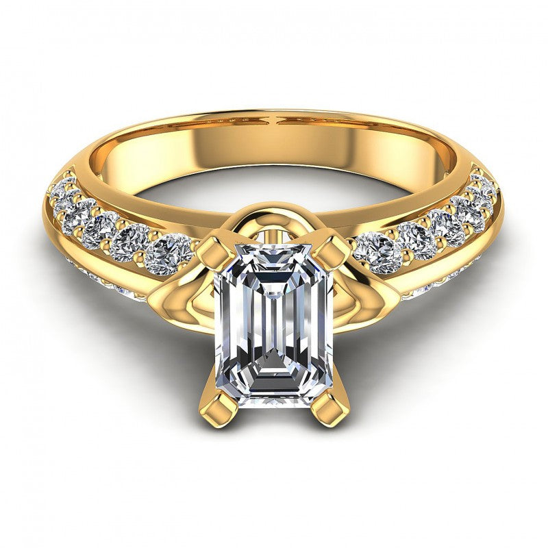 Round and Emerald Diamonds 1.00CT Engagement Ring in 14KT Yellow Gold