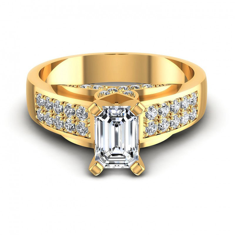 Round and Emerald Diamonds 0.85CT Engagement Ring in 14KT Yellow Gold