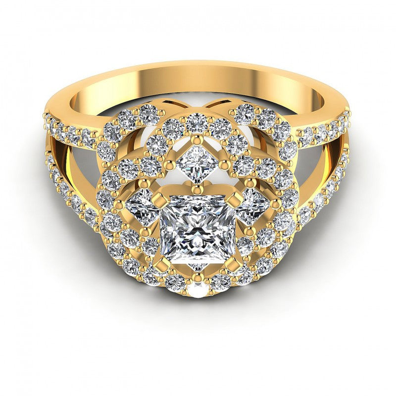 Princess and Round Diamonds 1.15CT Engagement Ring in 14KT Yellow Gold