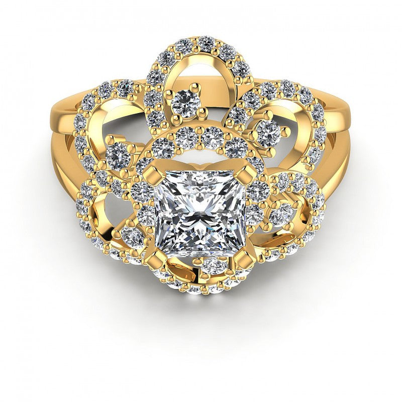 Princess and Round Diamonds 1.15CT Engagement Ring in 14KT Yellow Gold