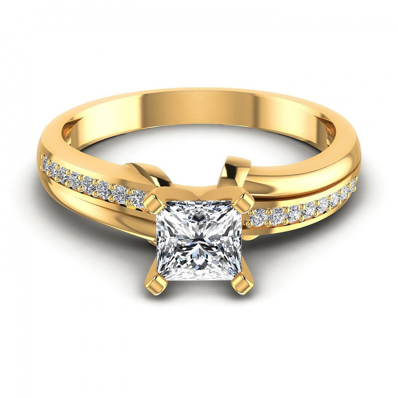 Princess and Round Diamonds 0.45CT Engagement Ring in 14KT Yellow Gold