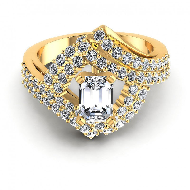 Round and Emerald Diamonds 1.15CT Engagement Ring in 14KT Yellow Gold