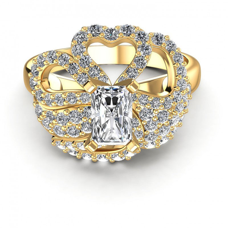 Round and Emerald Diamonds 1.20CT Engagement Ring in 14KT Yellow Gold