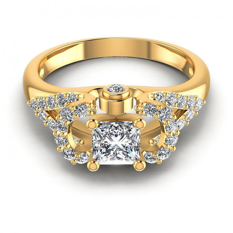Princess and Round Diamonds 0.80CT Engagement Ring in 14KT Yellow Gold