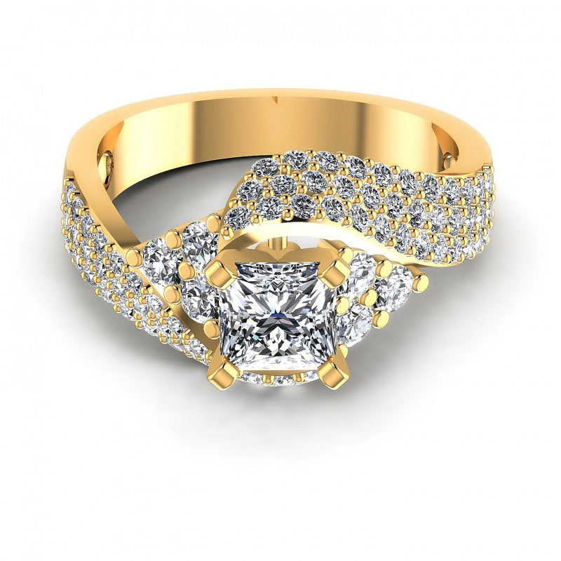 Princess and Round Diamonds 1.10CT Engagement Ring in 14KT Yellow Gold