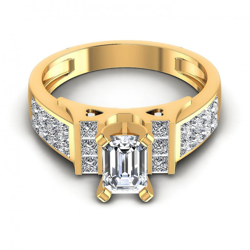 Princess and Emerald Diamonds 1.15CT Engagement Ring in 14KT Yellow Gold