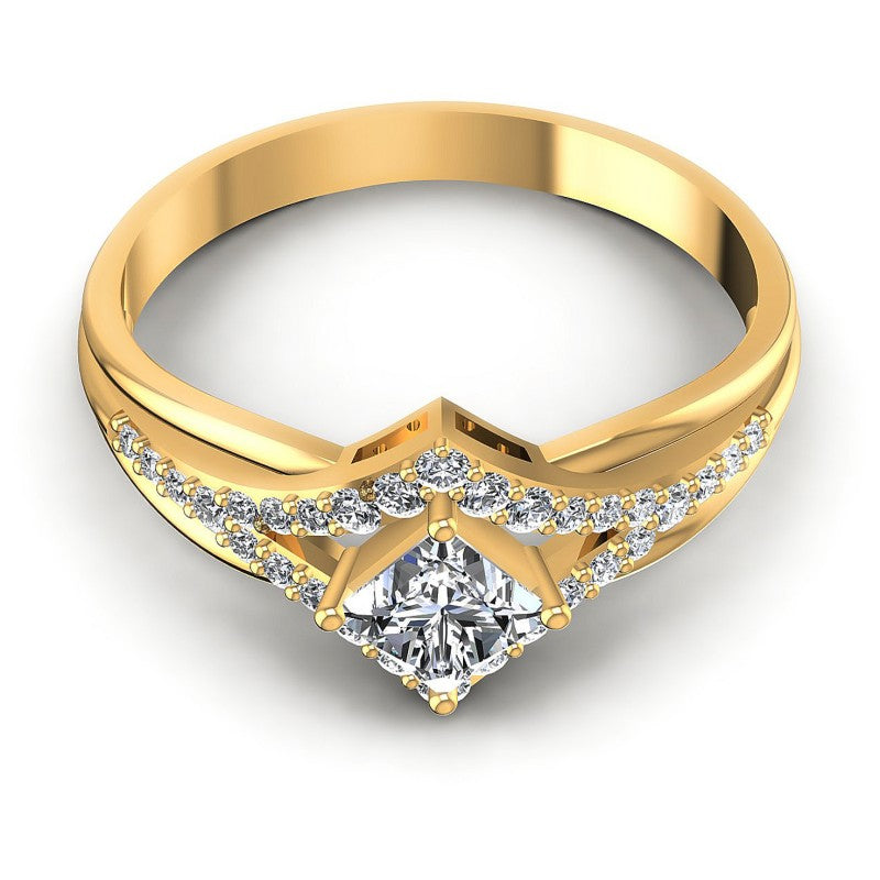 Princess and Round Diamonds 0.60CT Engagement Ring in 14KT Yellow Gold