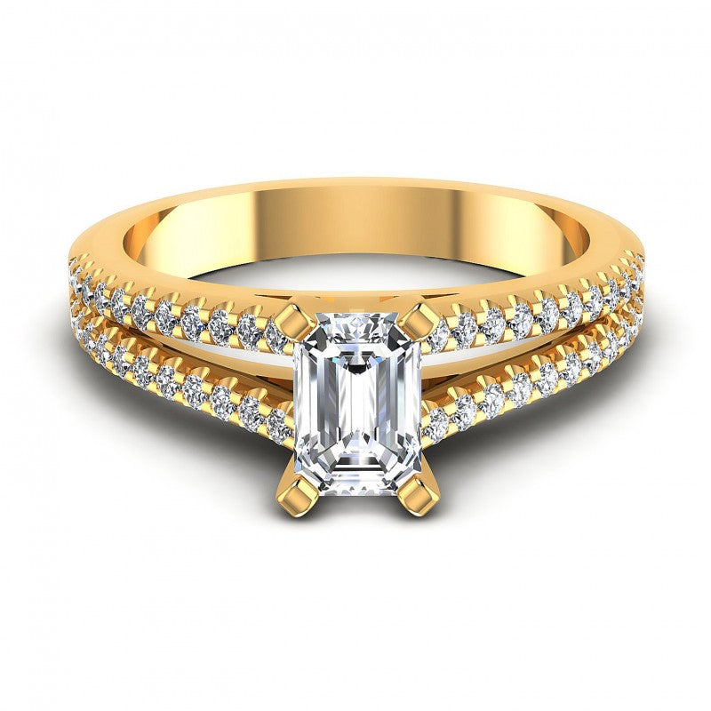 Round and Emerald Diamonds 0.75CT Engagement Ring in 14KT Yellow Gold